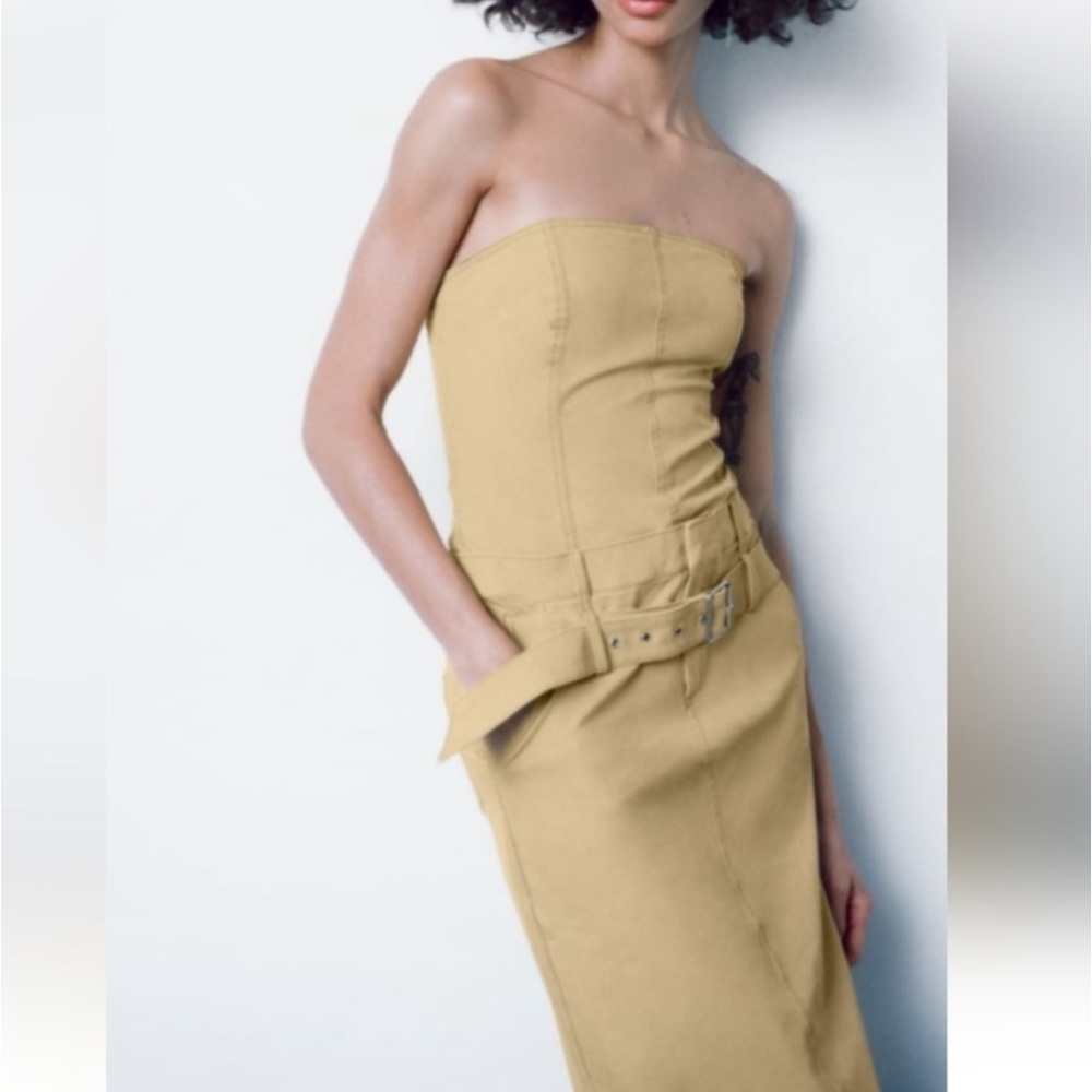 NWT Strapless Tube Dress with Belt in Mustard - Size S